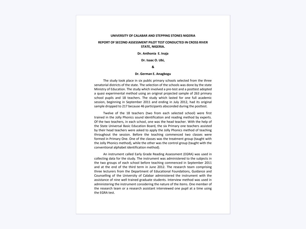 Document preview: Research and implementation in Cross River