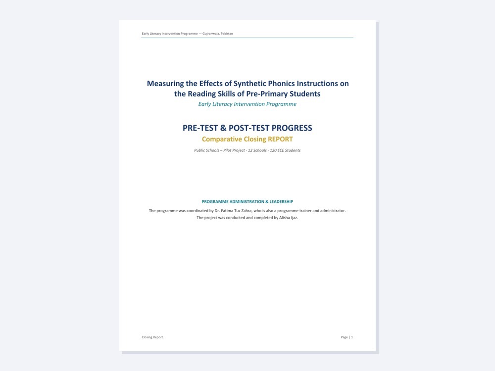 Cover of the Gujranwala Early Literacy Intervention Programme closing report