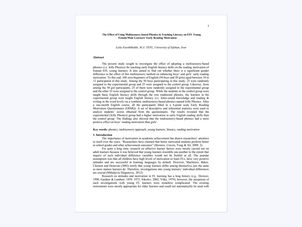 Document preview: Multisensory phonics and reading motivation
