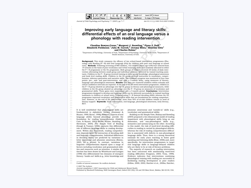Document preview: Phonology and reading alongside oral language