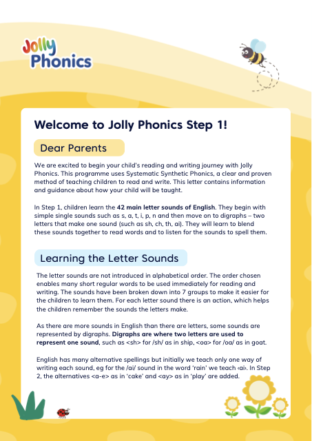 Step 1 Parent Letter Colour Uk