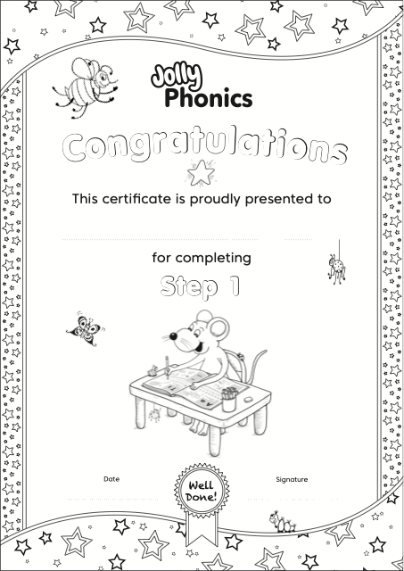 Jolly Phonics Certificates BW Step 1
